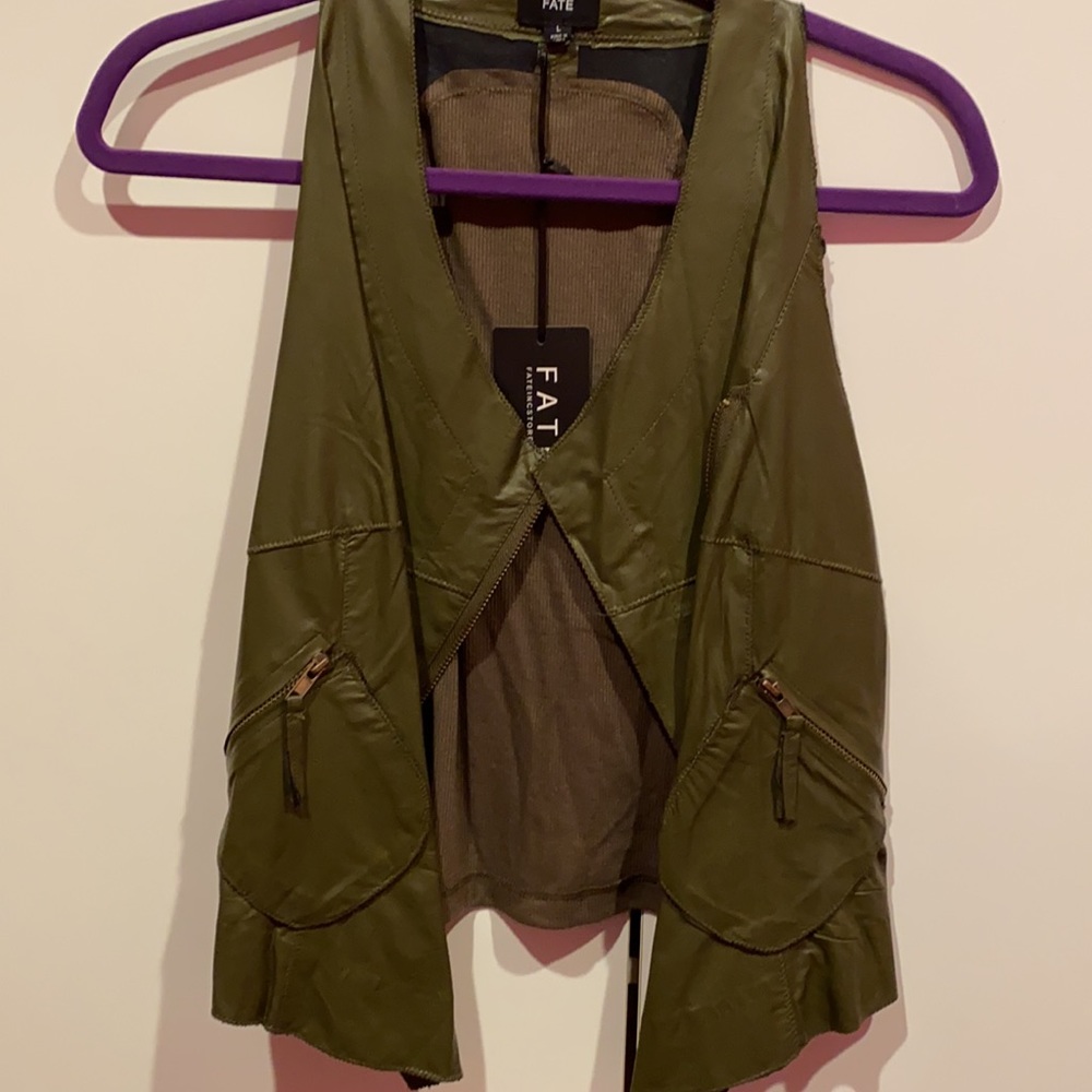 Army Green Leather Jacket Size L